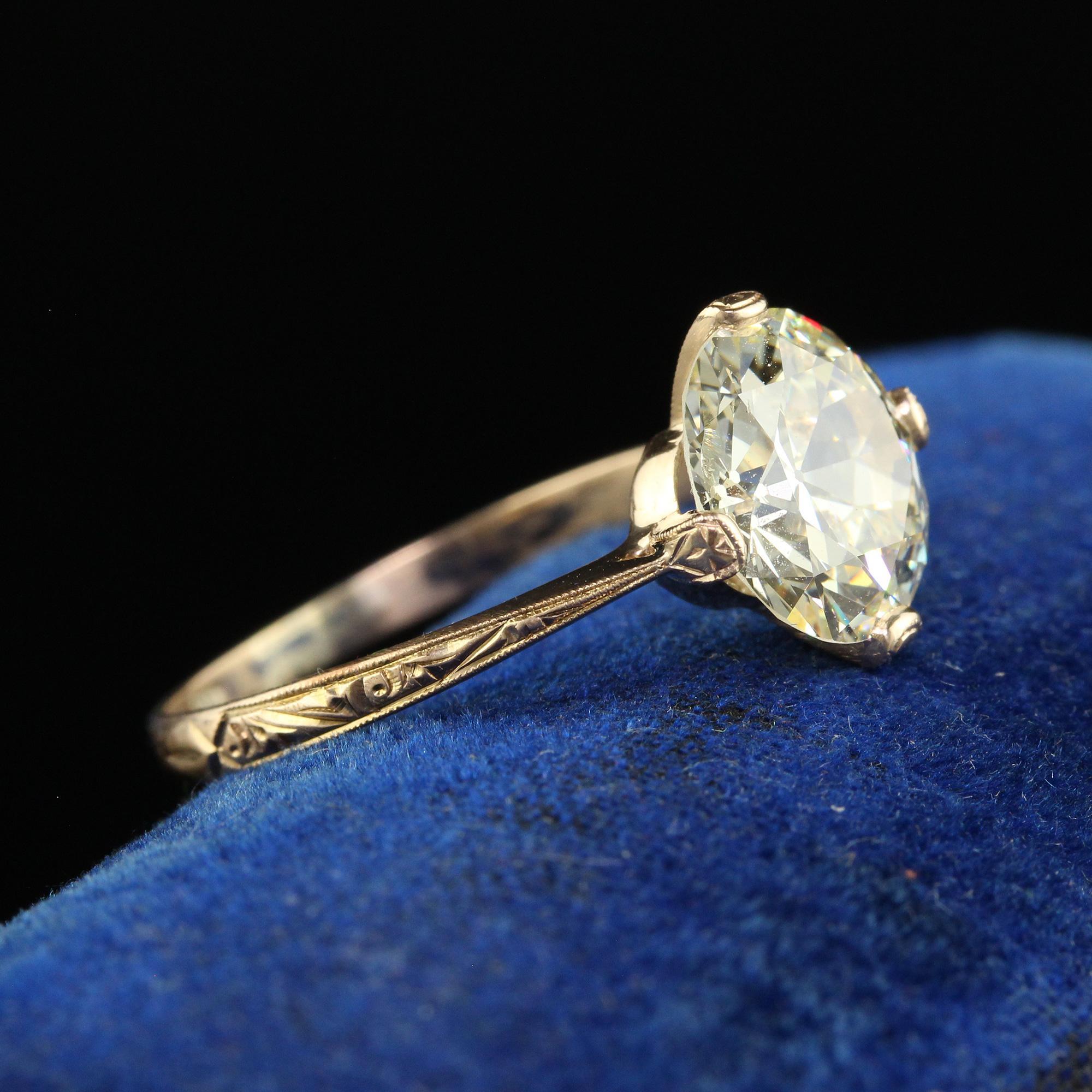 Women's Antique Art Deco 14K Yellow Gold Old European Cut Diamond Engagement Ring - GIA
