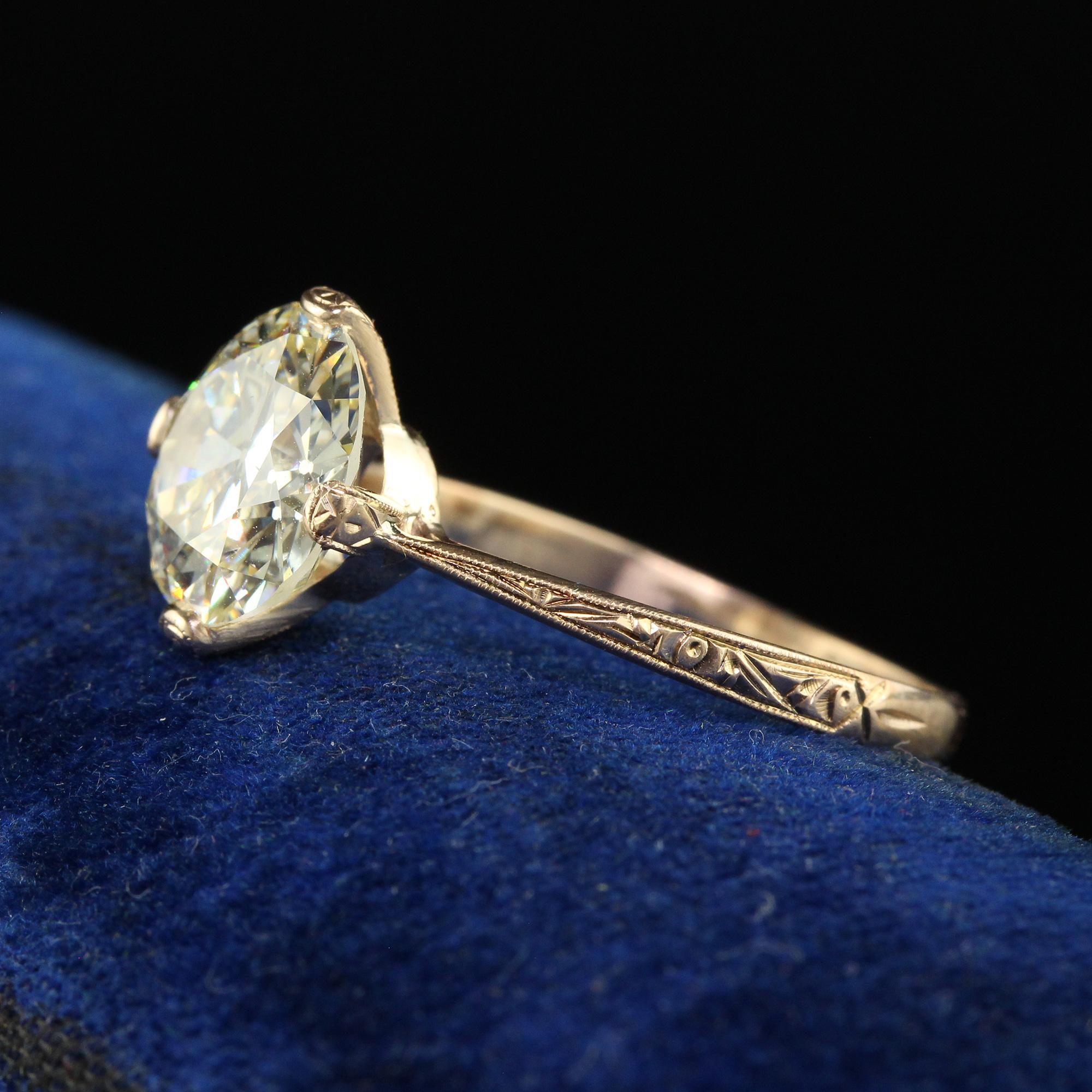 Antique Art Deco 14K Yellow Gold Old European Cut Diamond Engagement Ring - GIA 1