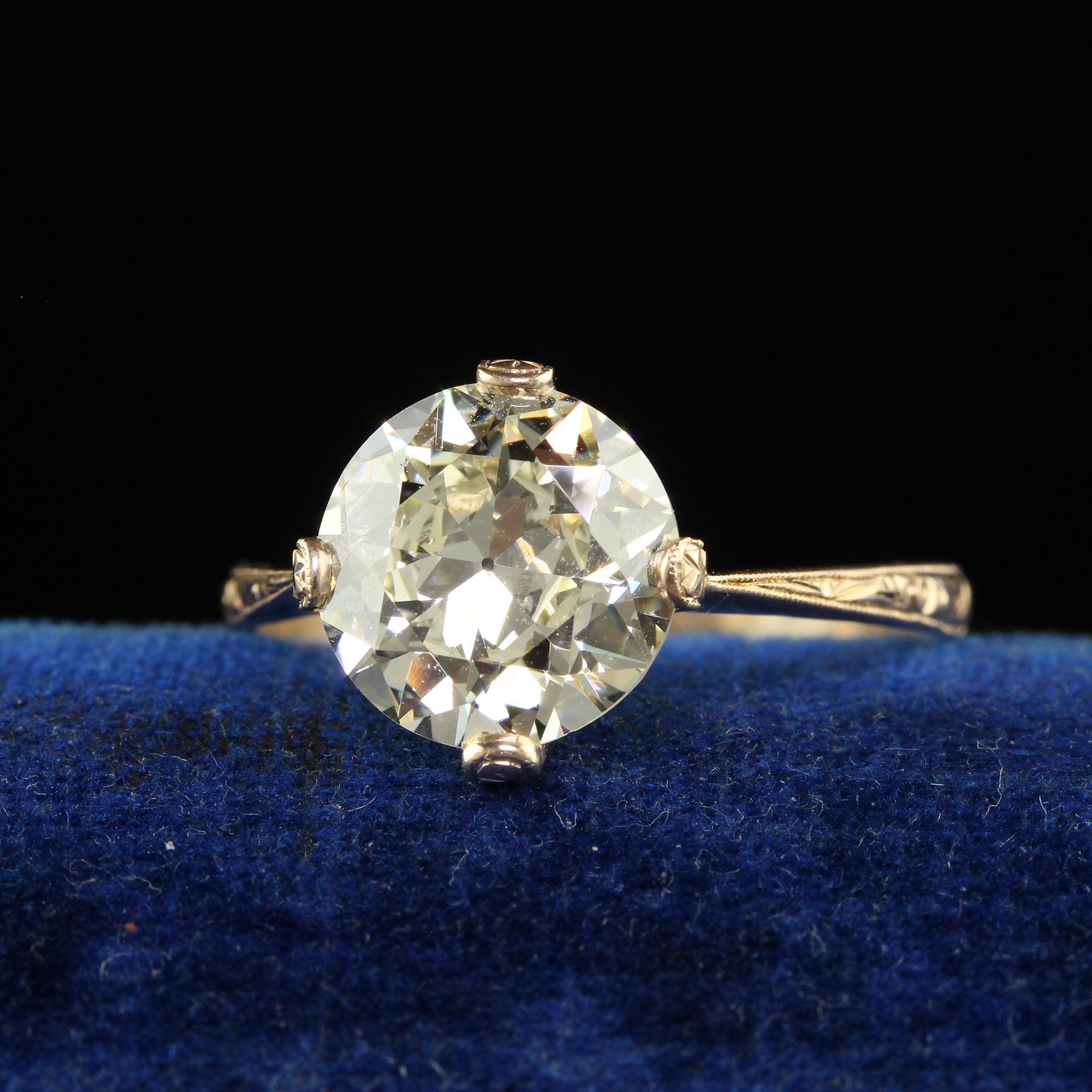 Antique Art Deco 14K Yellow Gold Old European Cut Diamond Engagement Ring - GIA 4