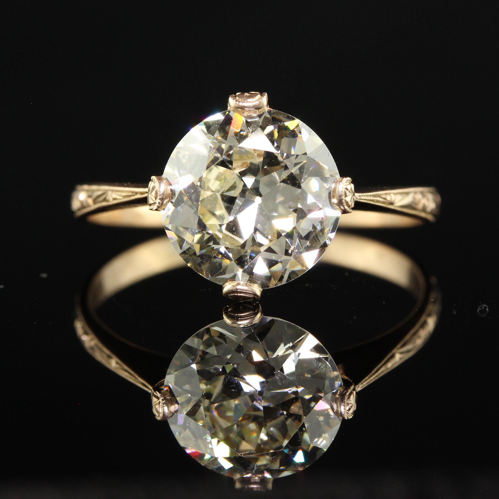Antique Art Deco 14K Yellow Gold Old European Cut Diamond Engagement Ring - GIA 5