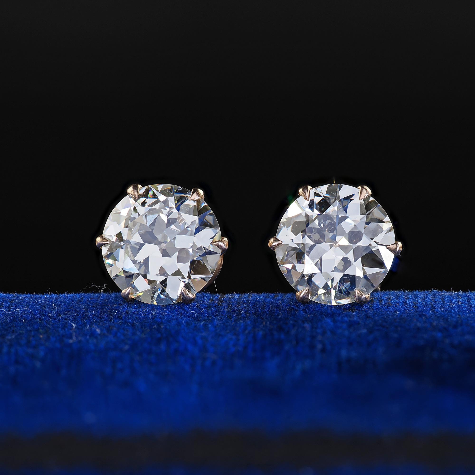 Women's Antique Art Deco 14K Yellow Gold Old European Cut Diamond Stud Earrings - GIA For Sale