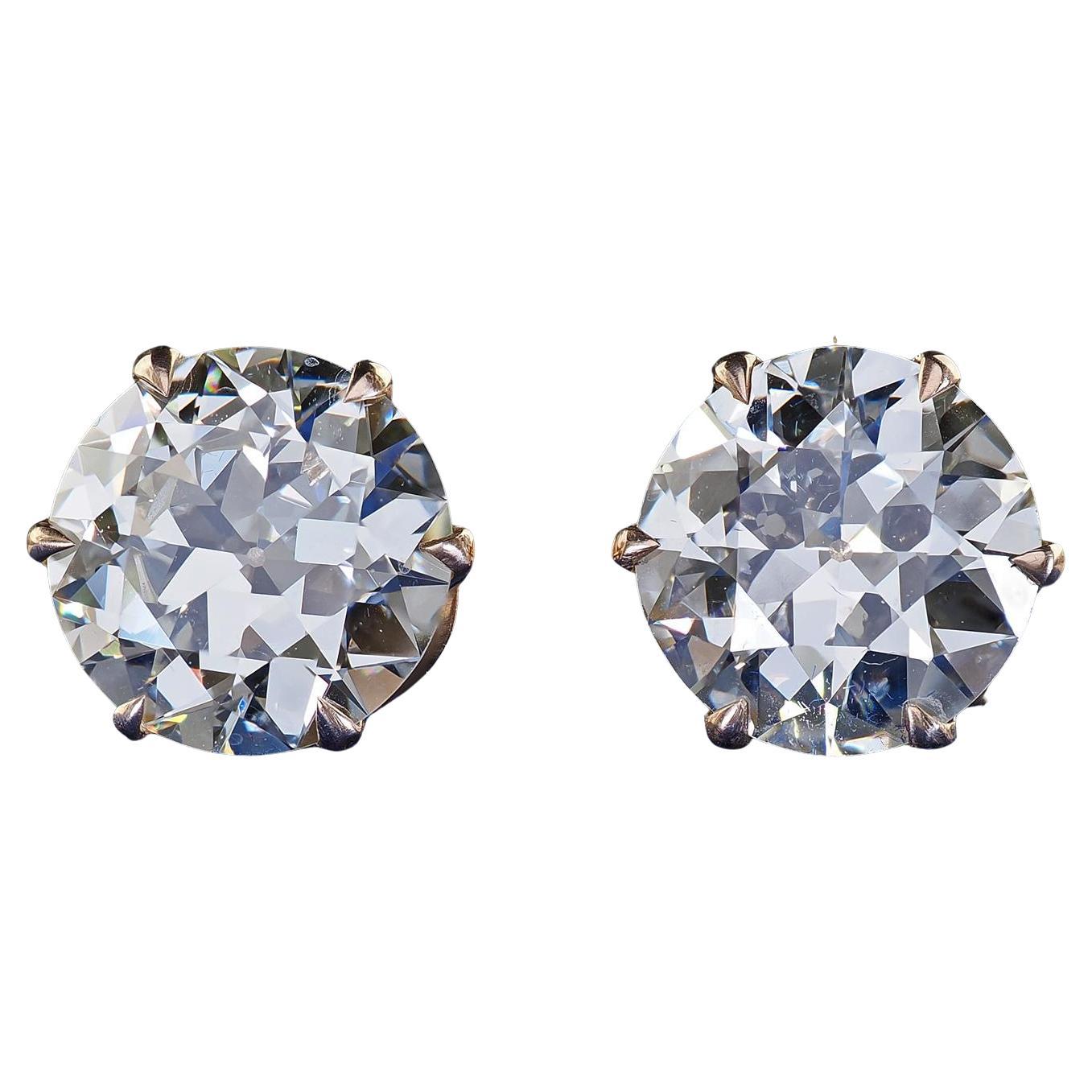 Antike Art Deco 14K Gelbgold Diamant-Ohrstecker im alteuropäischen Schliff - GIA