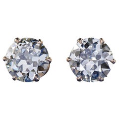 Antique Art Deco 14K Yellow Gold Old European Cut Diamond Stud Earrings - GIA