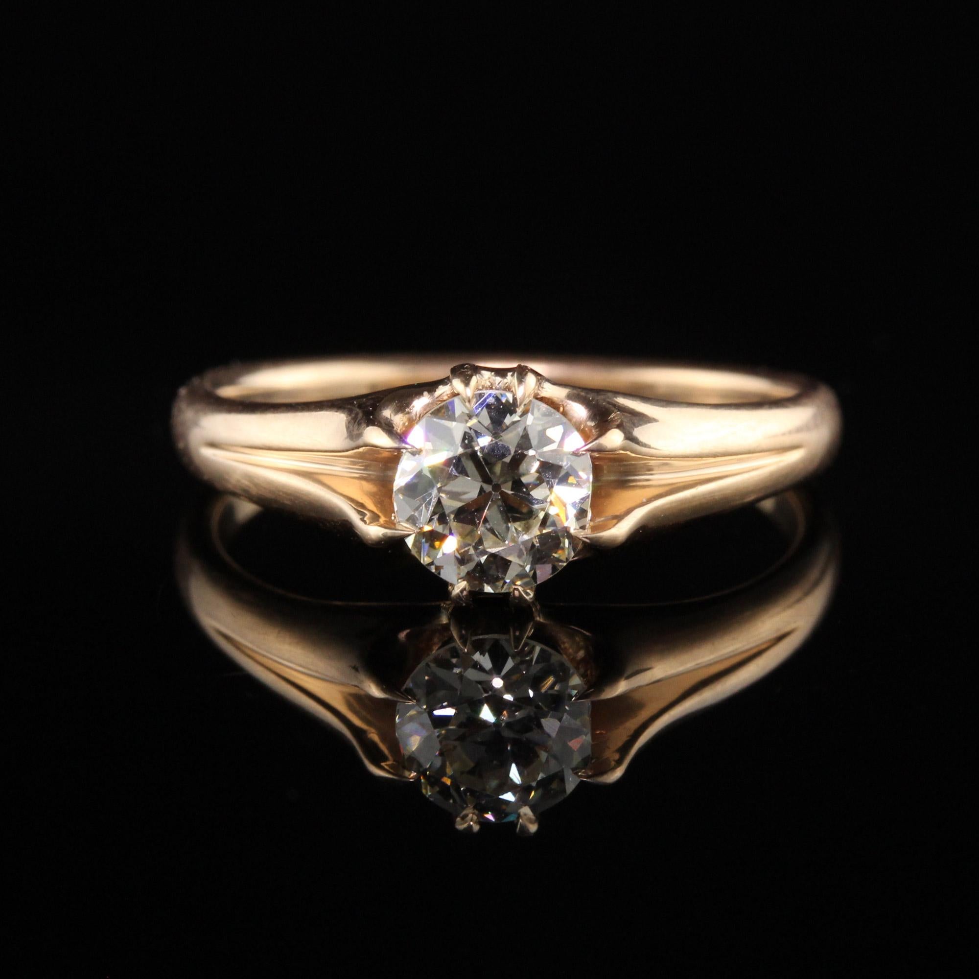 Art Deco Antique Victorian 14k Yellow Gold Old European Diamond Engagement Ring