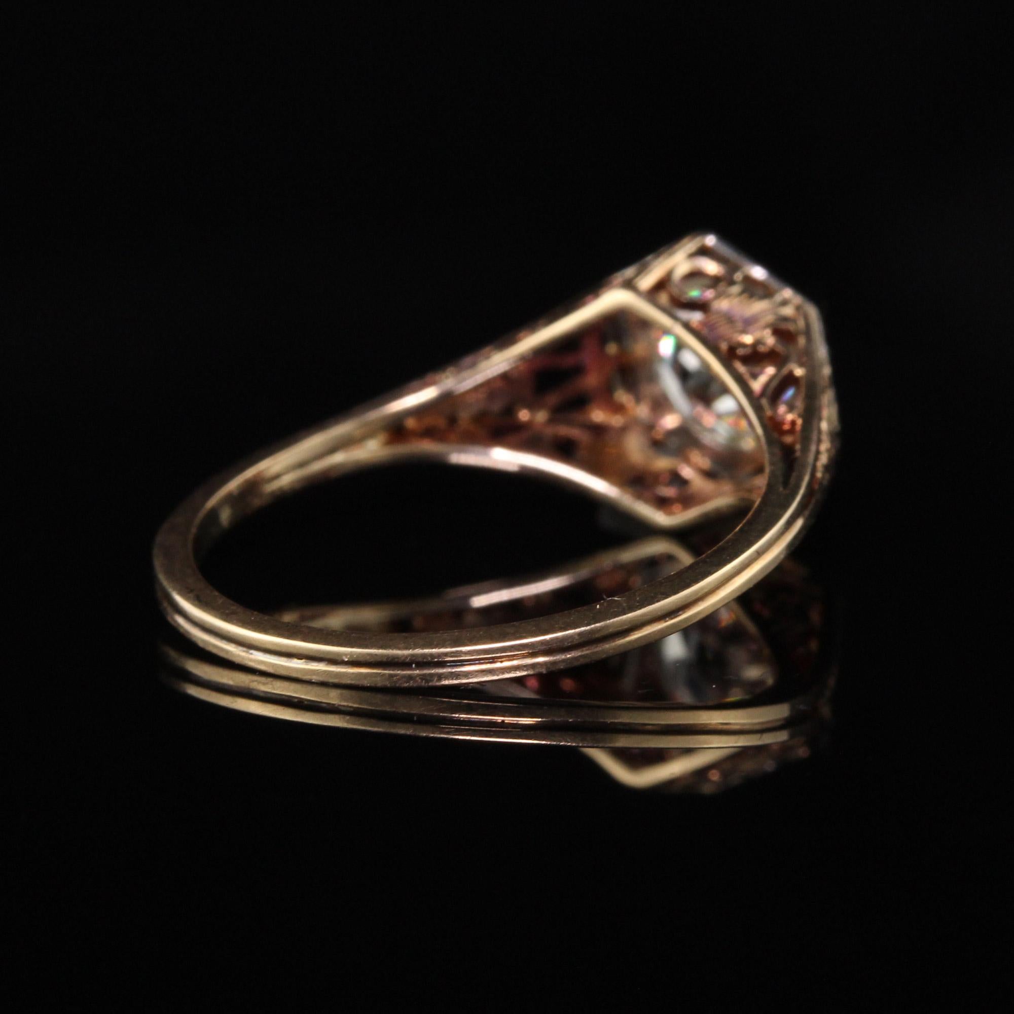 Old European Cut Antique Art Deco 14 Karat Yellow Gold Old European Diamond Engagement Ring