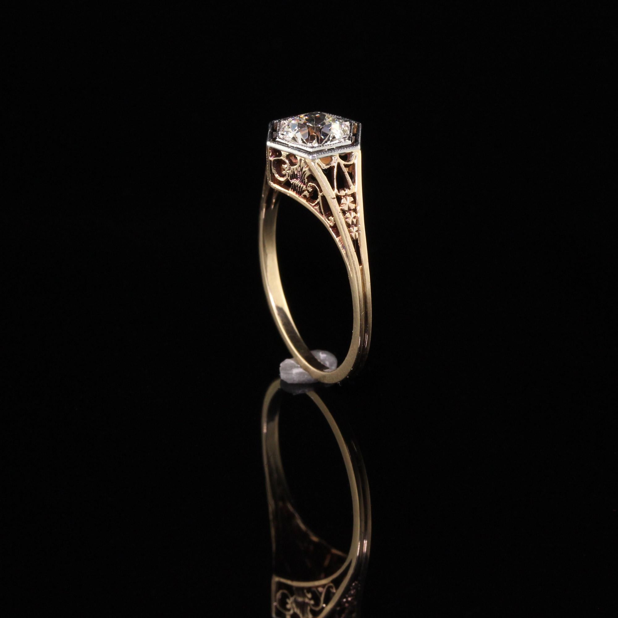 Antique Art Deco 14 Karat Yellow Gold Old European Diamond Engagement Ring In Good Condition In Great Neck, NY