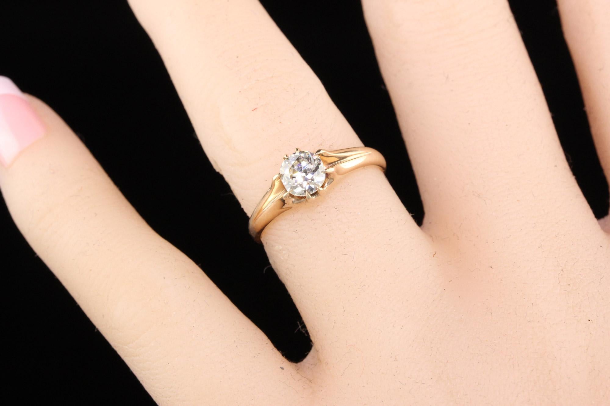 Women's or Men's Antique Victorian 14k Yellow Gold Old European Diamond Engagement Ring