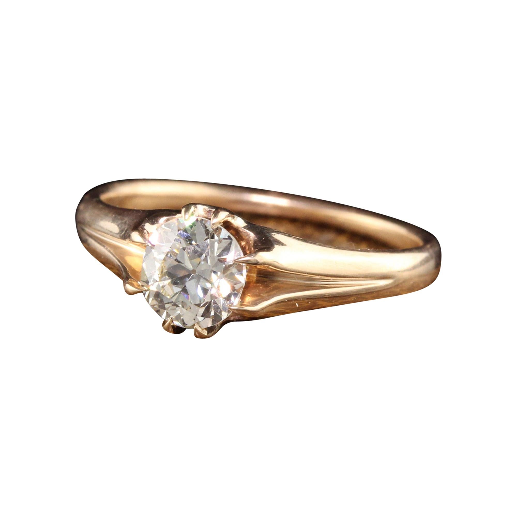 Antique Victorian 14k Yellow Gold Old European Diamond Engagement Ring