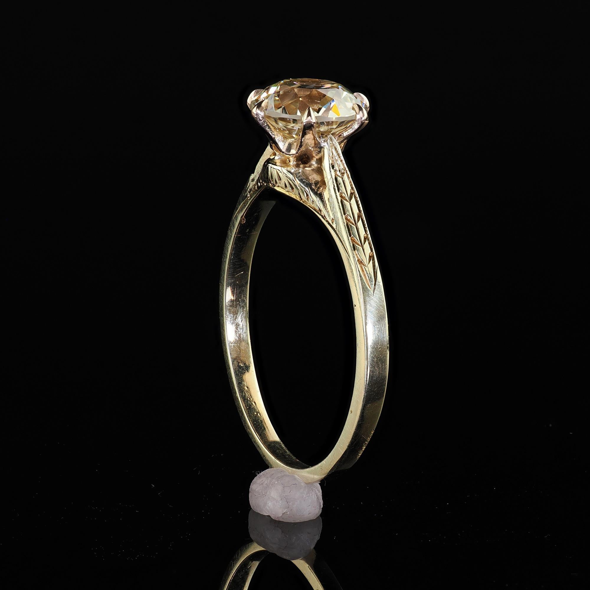 Antiker Art Deco 14K Gelbgold Alter europäischer Diamant Verlobungsring - GIA im Angebot 4
