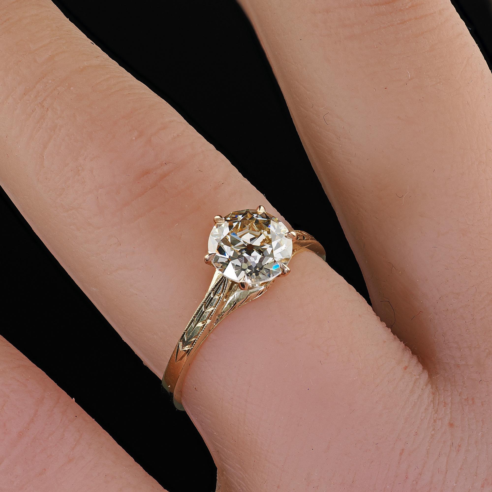 Antiker Art Deco 14K Gelbgold Alter europäischer Diamant Verlobungsring - GIA im Angebot 5