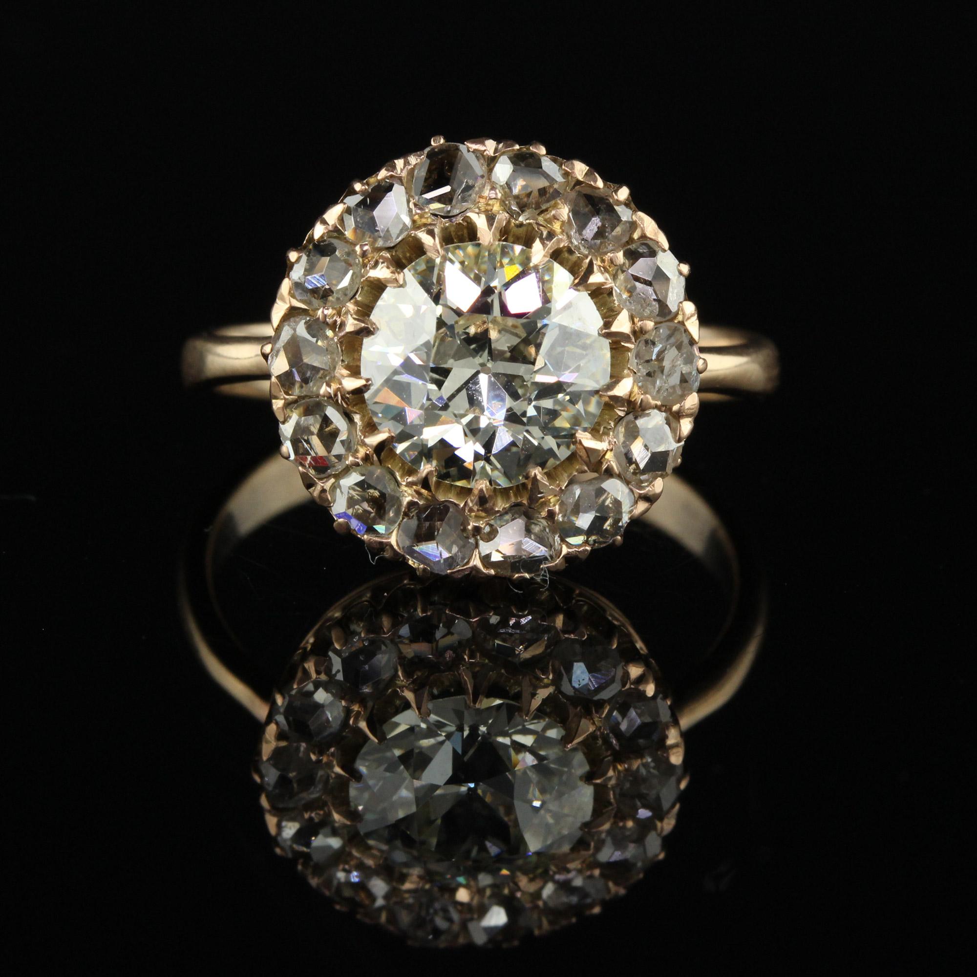 Antique Art Deco 14k Yellow Gold Old European Diamond Engagement Ring - GIA In Good Condition For Sale In Great Neck, NY