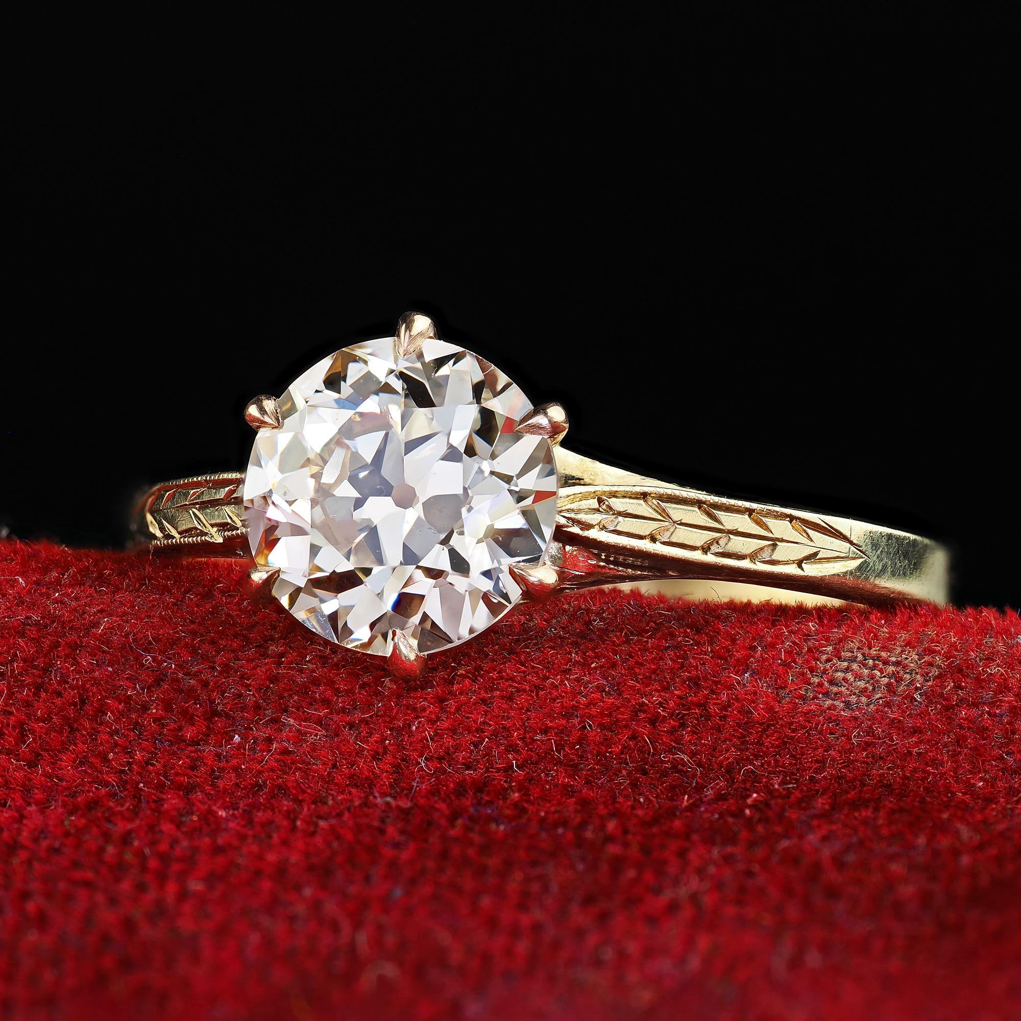 Antiker Art Deco 14K Gelbgold Alter europäischer Diamant Verlobungsring - GIA Damen im Angebot