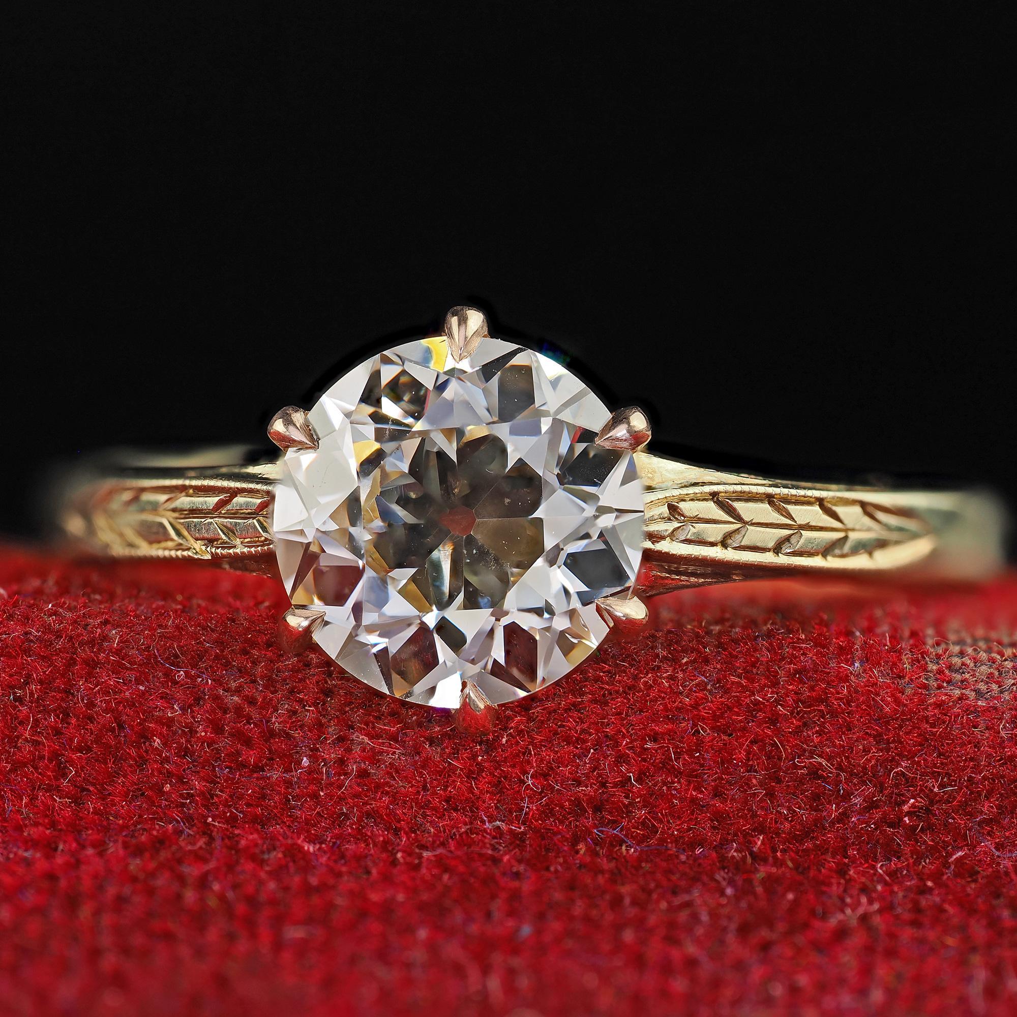 Antiker Art Deco 14K Gelbgold Alter europäischer Diamant Verlobungsring - GIA im Angebot 1