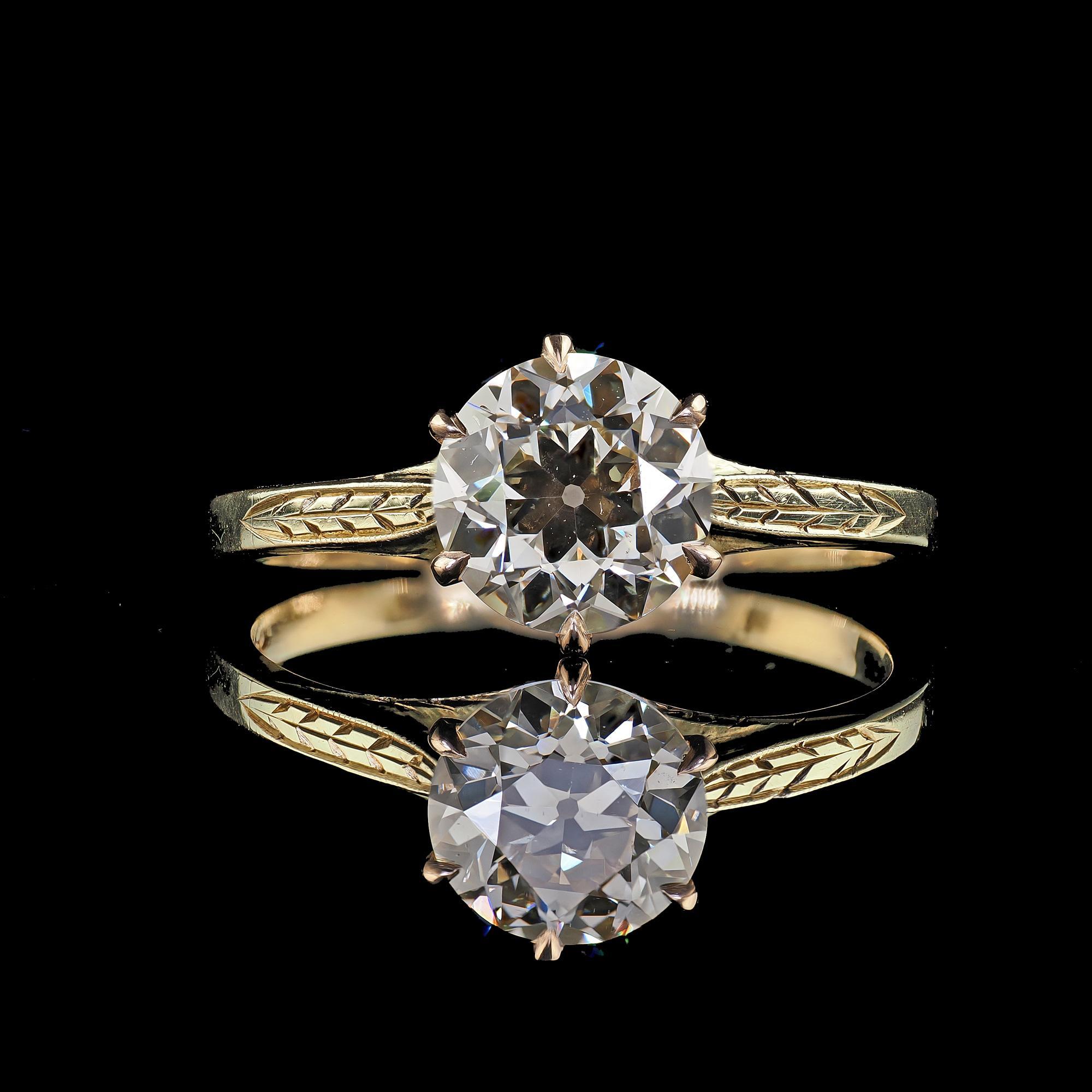 Antiker Art Deco 14K Gelbgold Alter europäischer Diamant Verlobungsring - GIA im Angebot 2