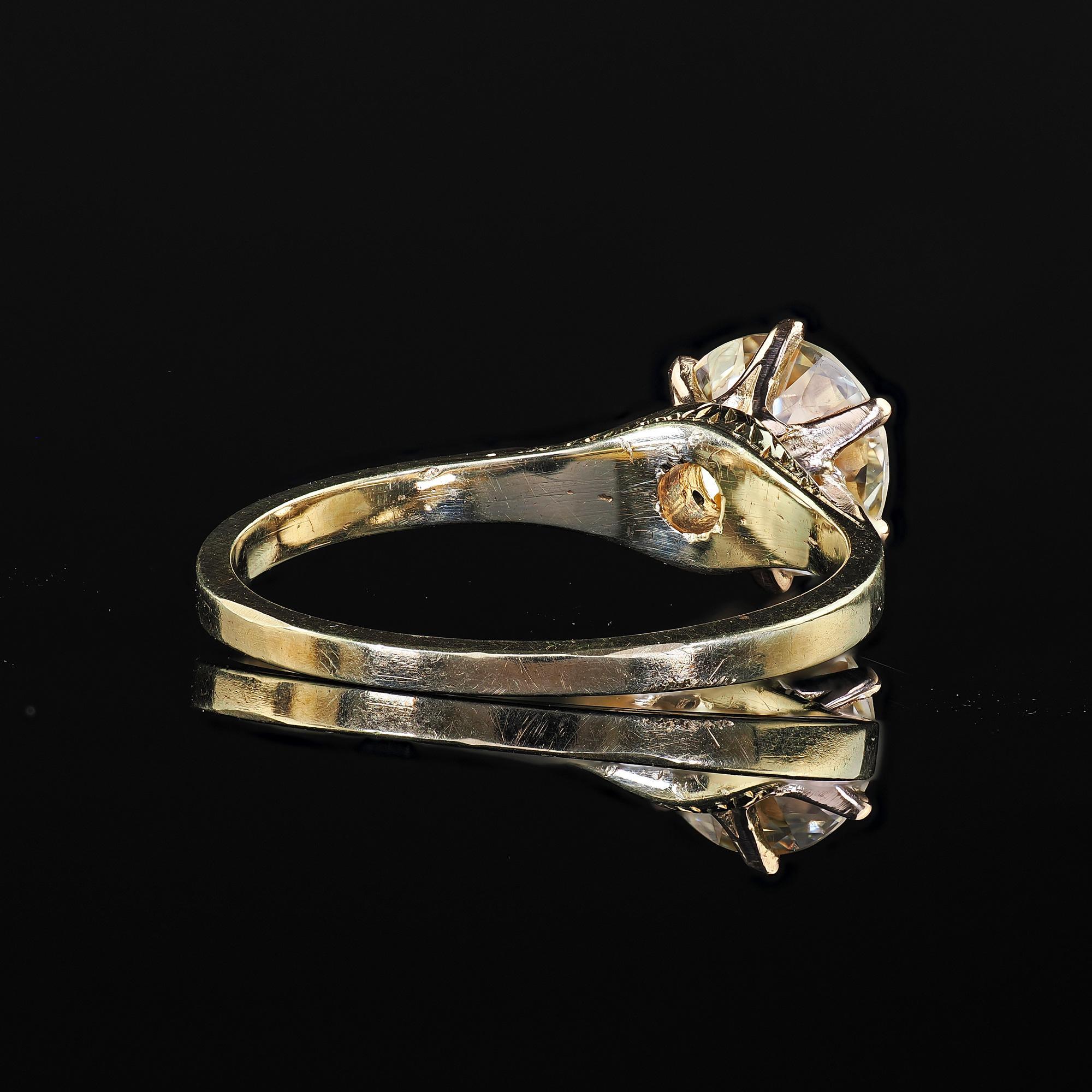 Antiker Art Deco 14K Gelbgold Alter europäischer Diamant Verlobungsring - GIA im Angebot 3