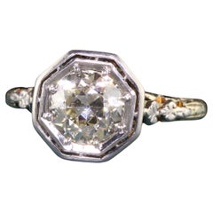 Antique Art Deco 14K Yellow Gold Old European Diamond Engagement Ring, GIA