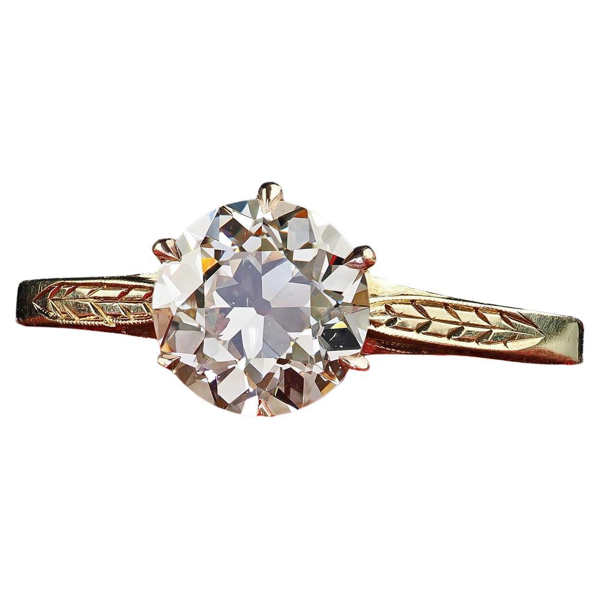 Antiker Art Deco 14K Gelbgold Alter europäischer Diamant Verlobungsring - GIA im Angebot