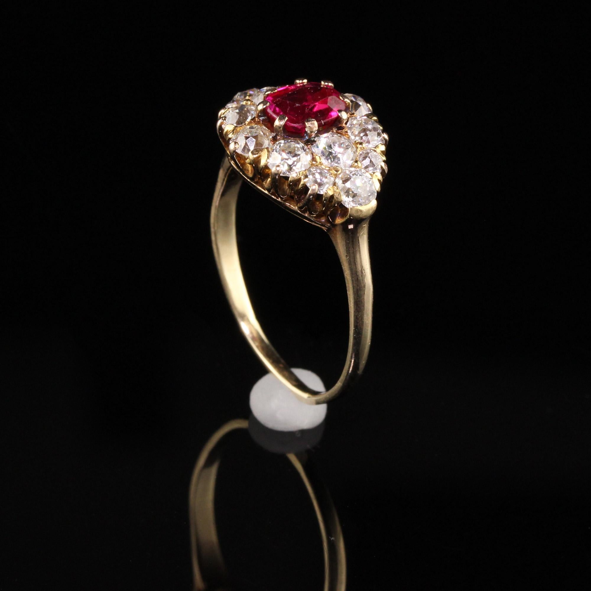 Antiker antiker Art Deco 14K Gelbgold Alter europäischer Diamant Rubin Ring im Zustand „Gut“ in Great Neck, NY