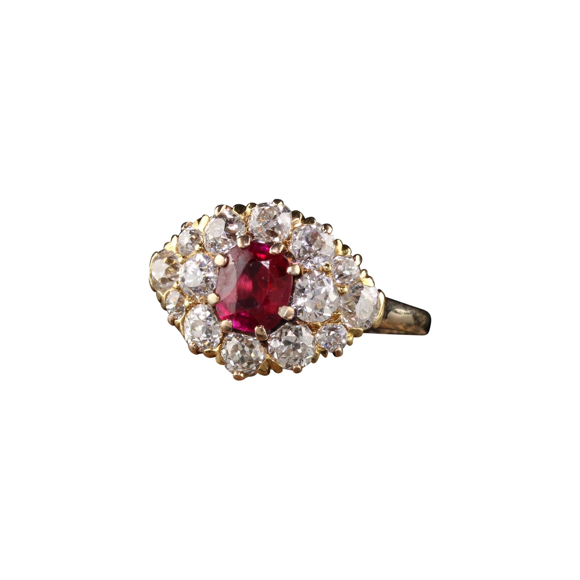 Antique Art Deco 14K Yellow Gold Old European Diamond Ruby Ring For Sale
