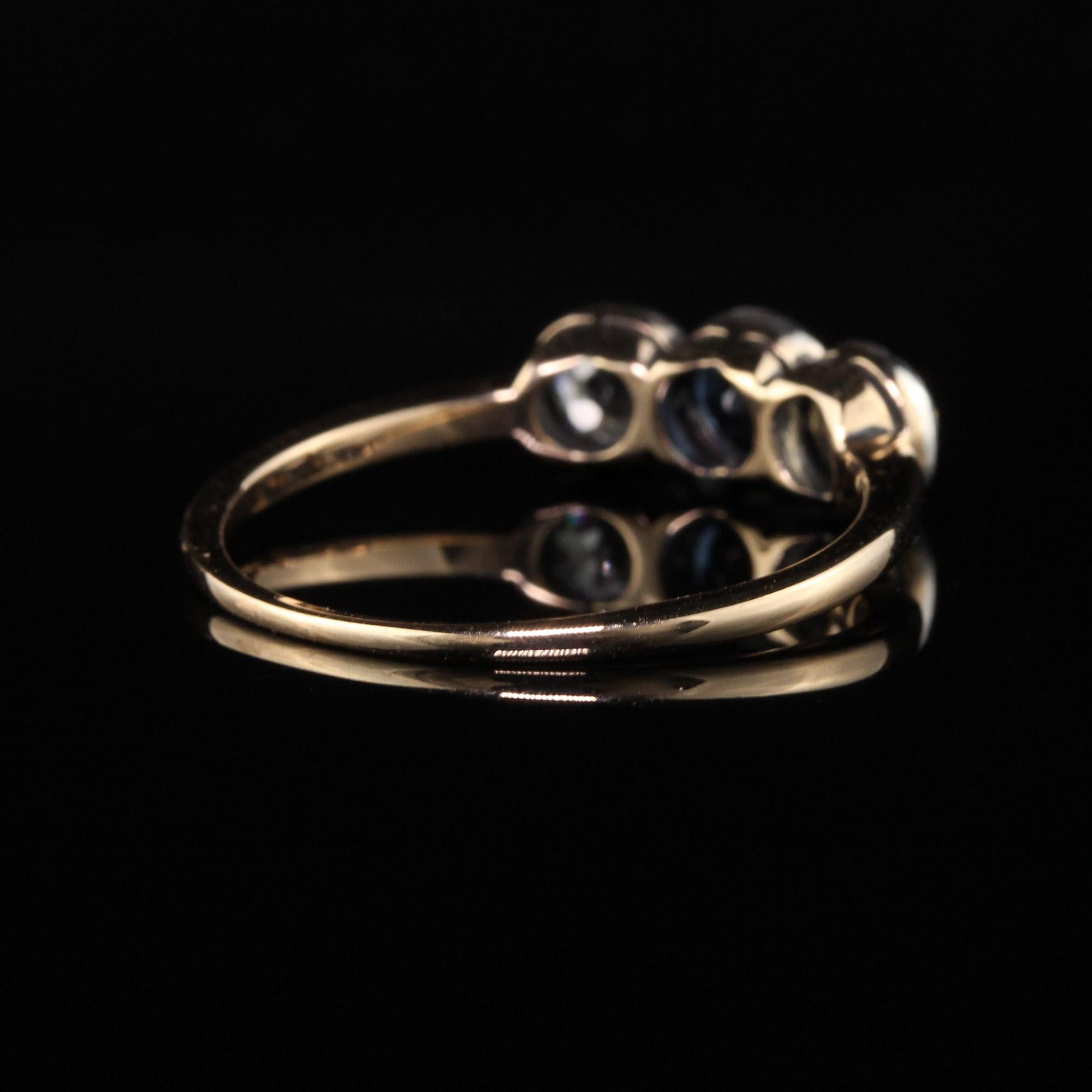 Art Deco 14 Karat Yellow Gold Old European Diamond Sapphire Three-Stone Ring In Good Condition In Great Neck, NY