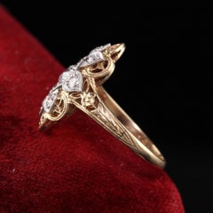 Antique Art Deco 14k Yellow Gold Old European Diamond Shield Engagement Ring