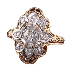 Antique Art Deco 14k Yellow Gold Old European Diamond Shield Engagement Ring