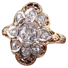 Antique Art Deco 14k Yellow Gold Old European Diamond Shield Engagement Ring