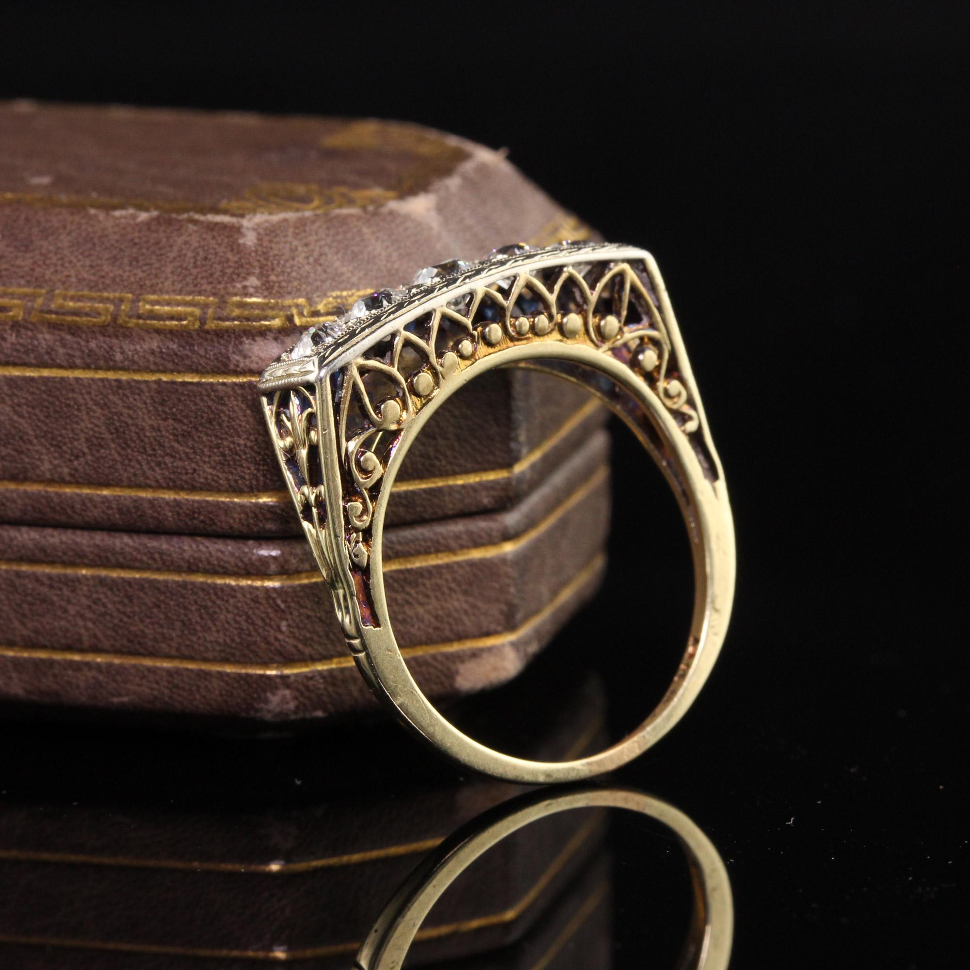 Old European Cut Antique Art Deco 14K Yellow Gold Old European Five Stone Diamond Ring
