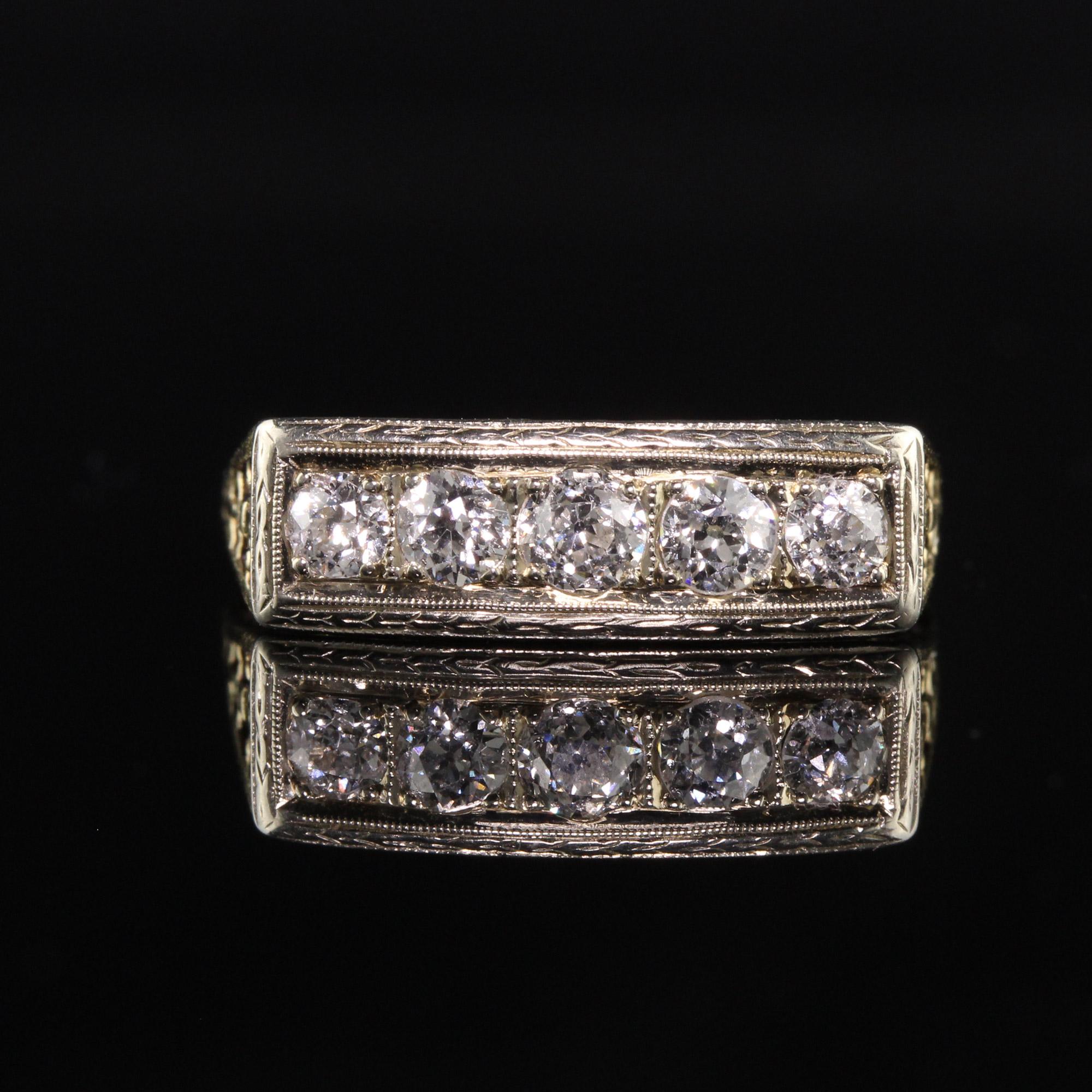 Antique Art Deco 14K Yellow Gold Old European Five Stone Diamond Ring In Good Condition In Great Neck, NY