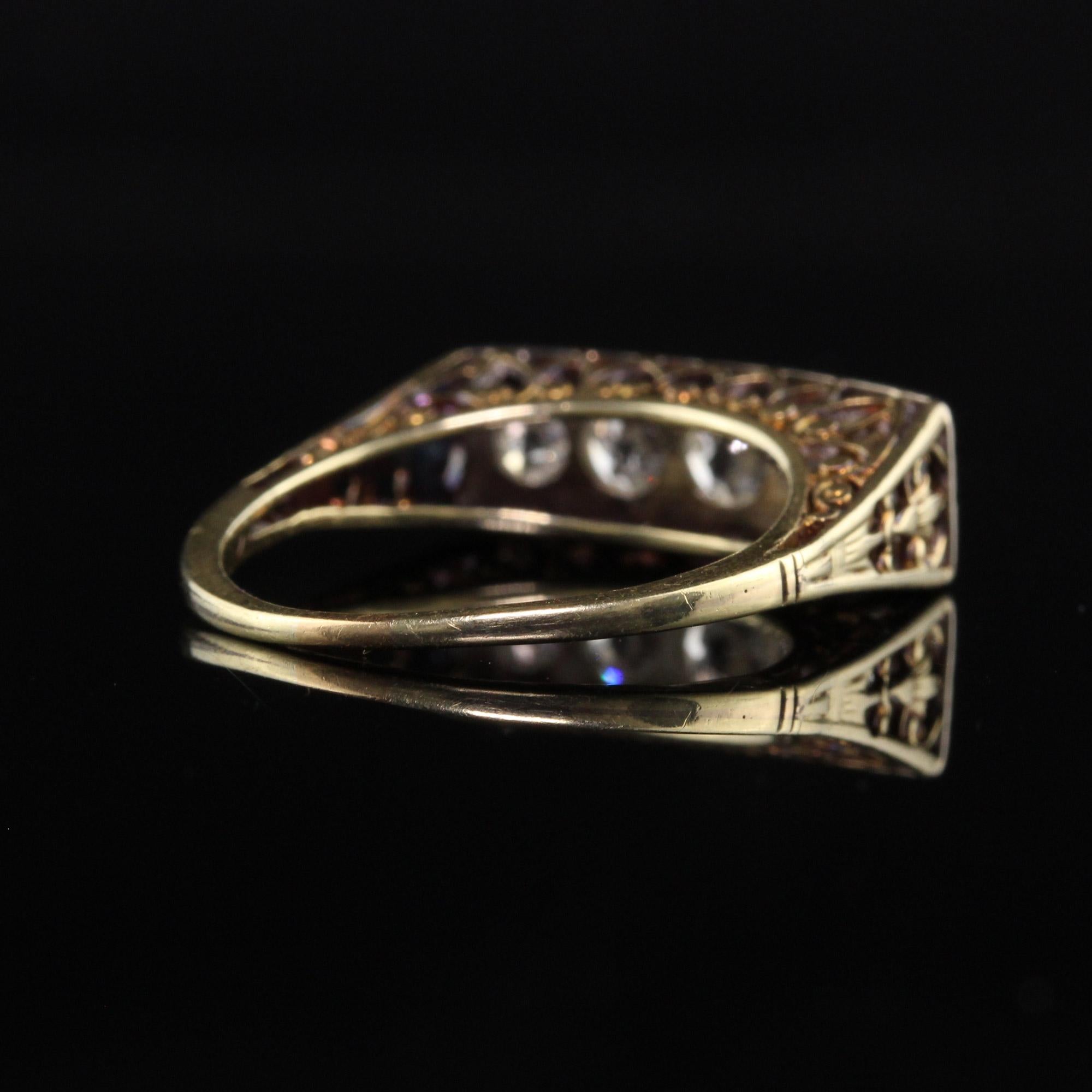 Women's Antique Art Deco 14K Yellow Gold Old European Five Stone Diamond Ring