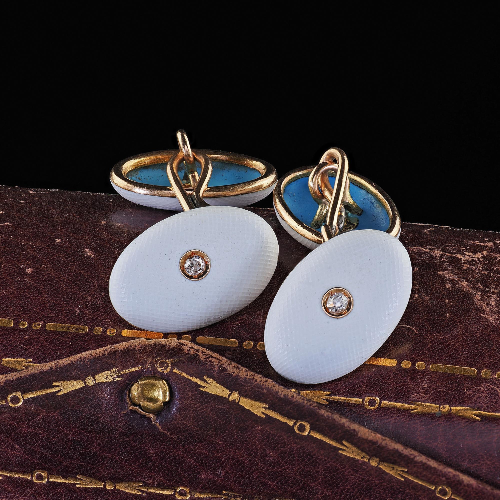 De las mujeres Gemelos Antiguos Art Decó de Oro Amarillo de 14 K Diamantes de Mina Antigua y Esmalte en venta