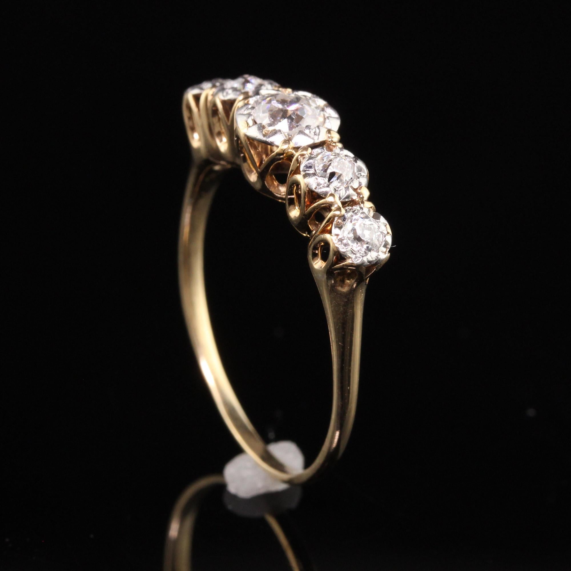 Antique Art Deco 14K Yellow Gold Old Mine Diamond Five Stone Ring For Sale 1