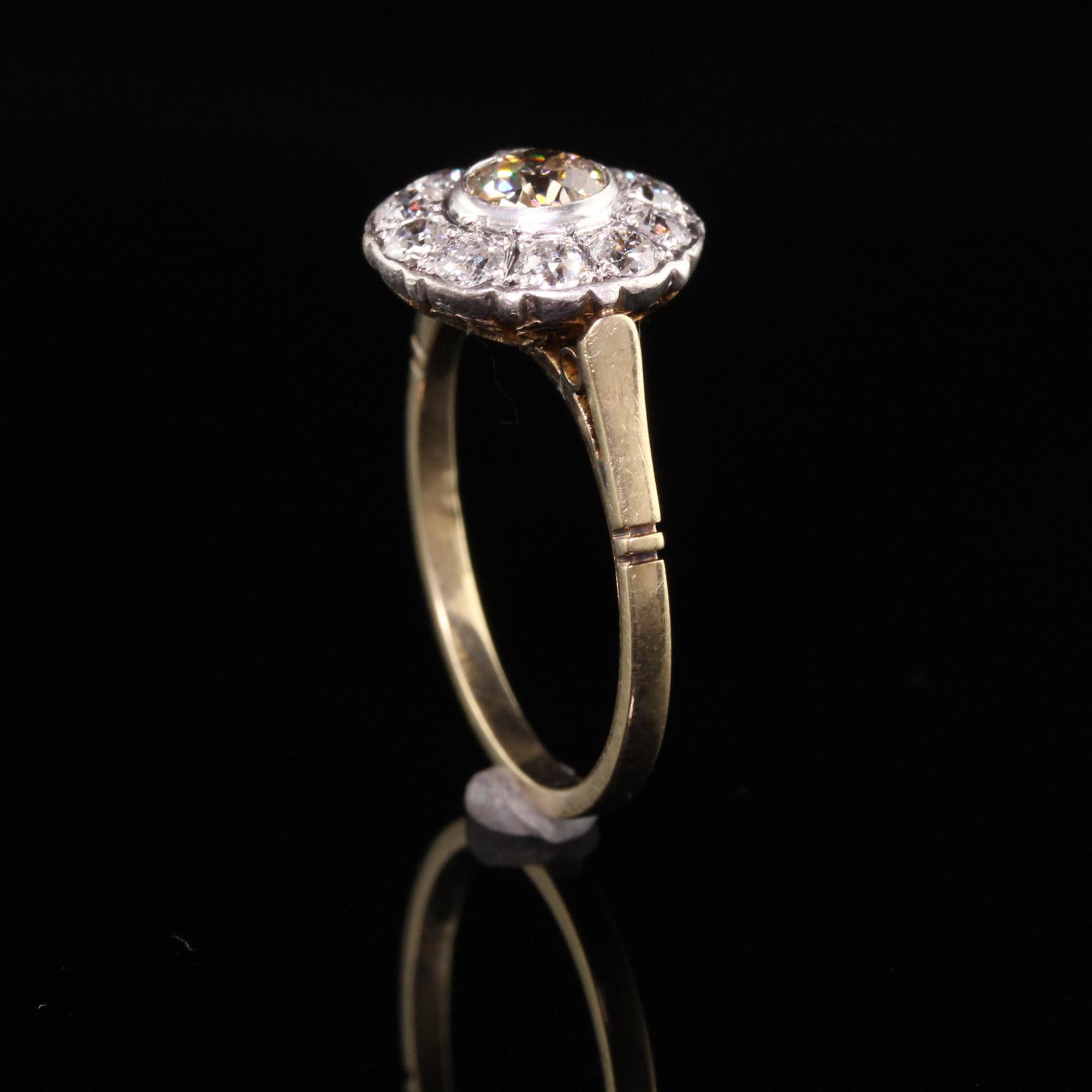 Old Mine Cut Antique Art Deco 14K Yellow Gold Old Mine Diamond Halo Engagement Ring