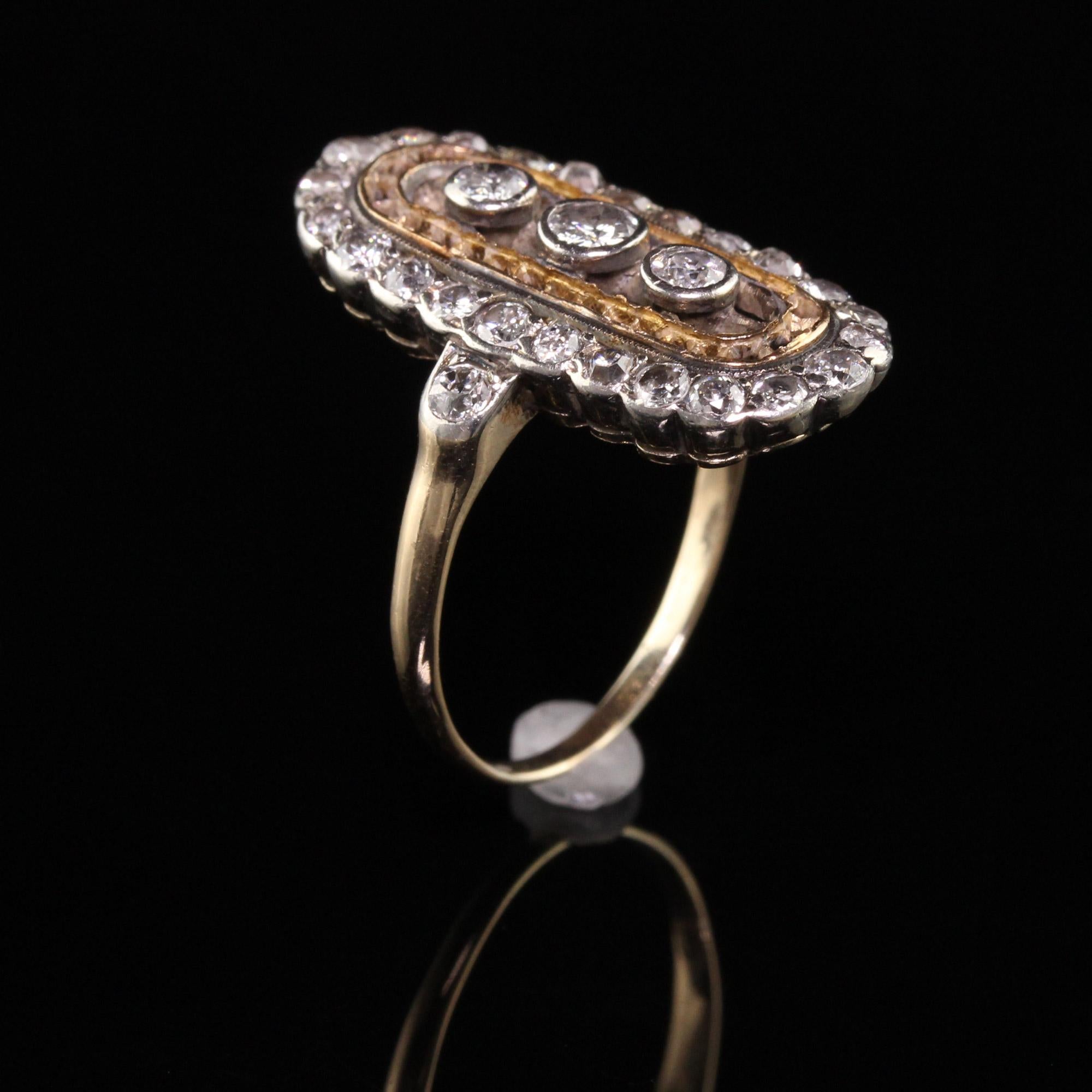 Antique Art Deco 14k Yellow Gold Old Mine Diamond Shield Ring In Good Condition In Great Neck, NY