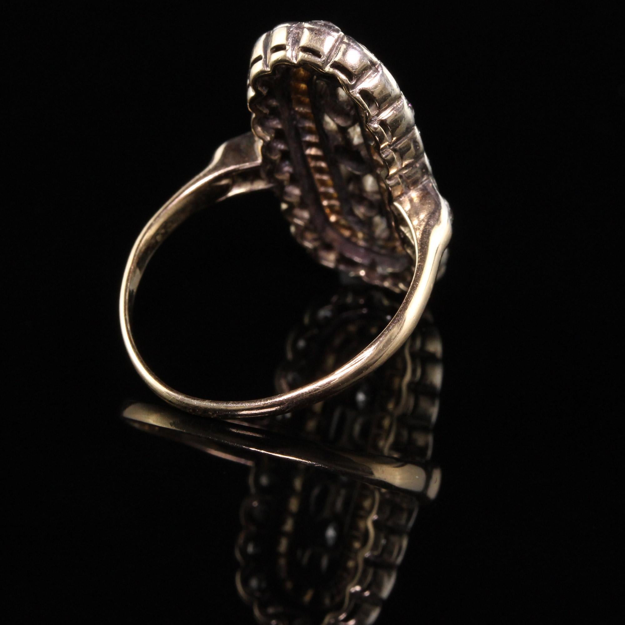 Women's Antique Art Deco 14k Yellow Gold Old Mine Diamond Shield Ring