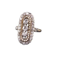 Antico anello Art Deco in oro giallo 14k con scudo di diamante Old Mine