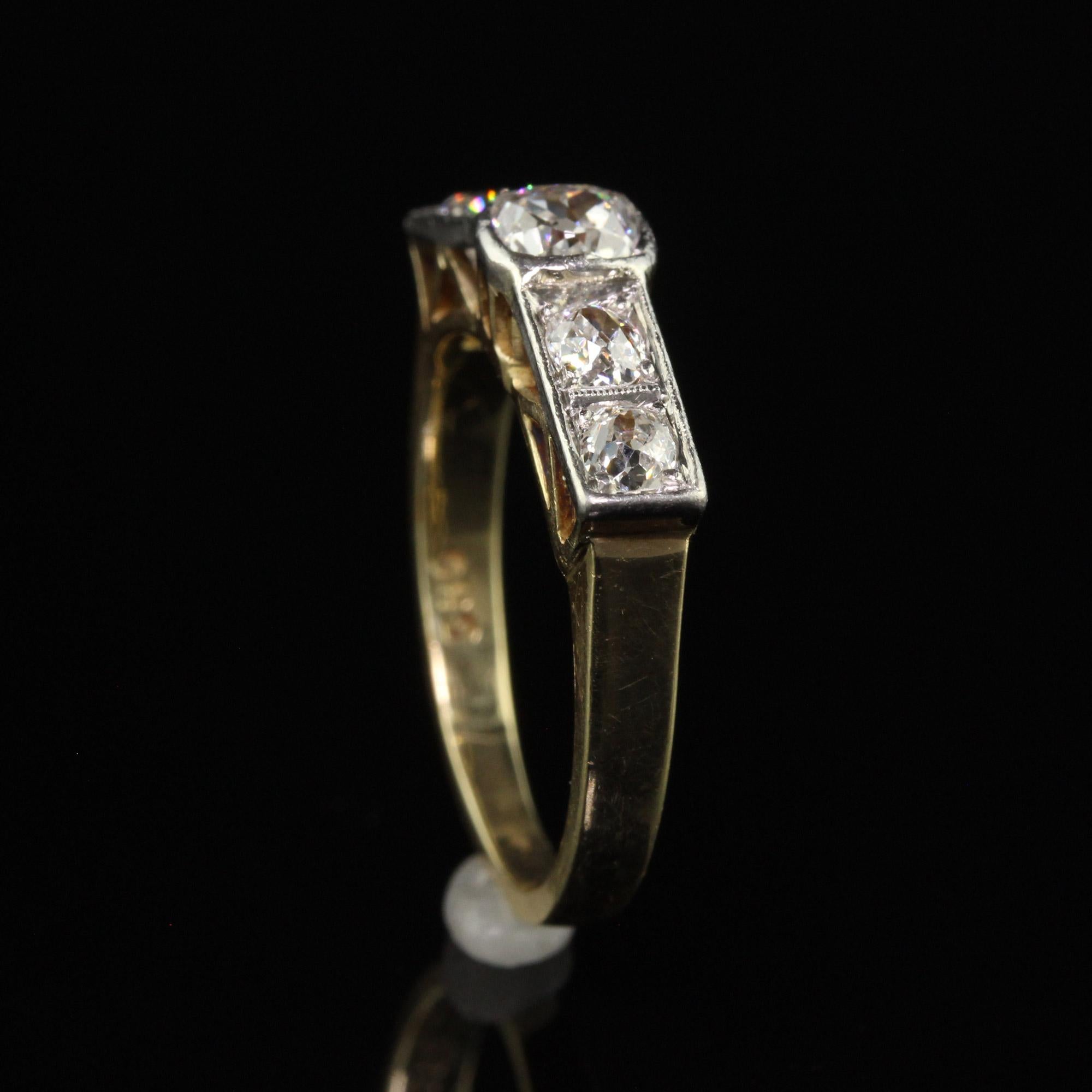 Antiker Art-Déco-Ehering aus 14 Karat Gelbgold mit Diamanten im alten Minenschliff Damen im Angebot