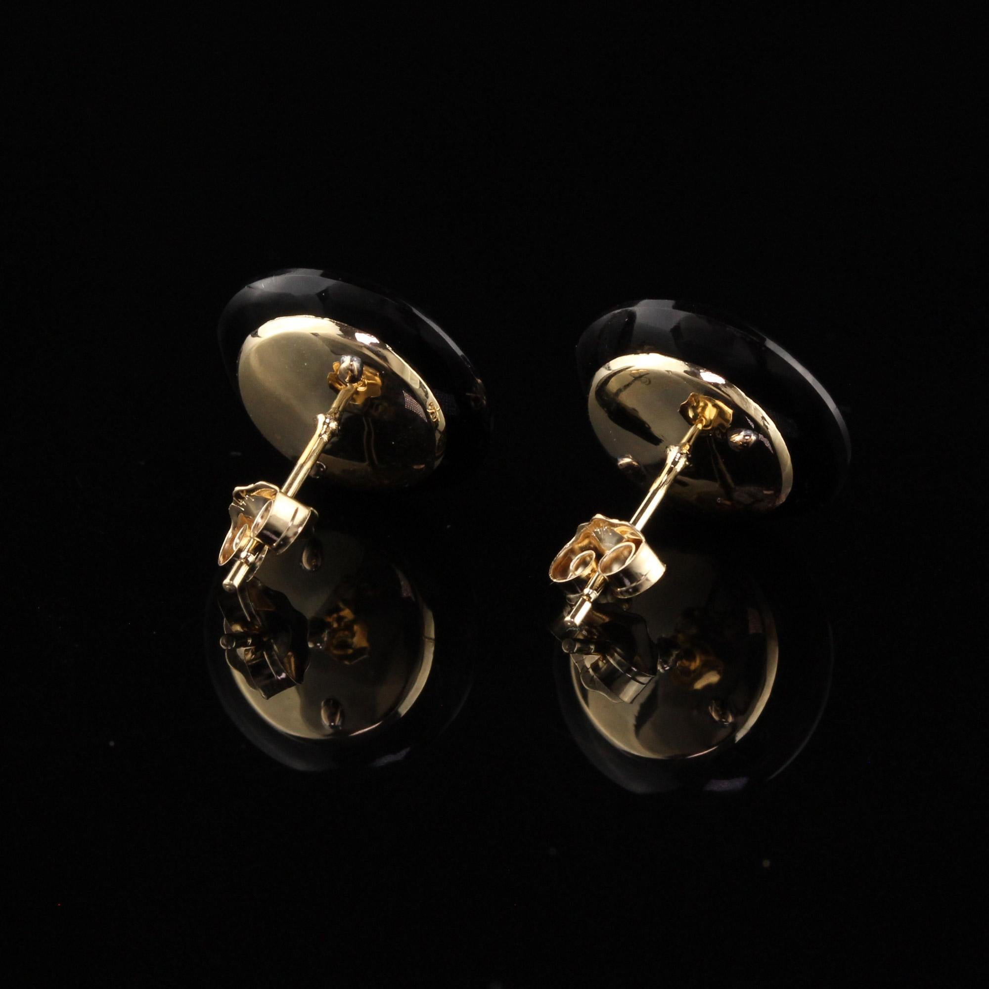 Antike antike Art Deco 14K Gelbgold Platin und Onyx Diamant Knopfleiste Ohrringe Damen im Angebot