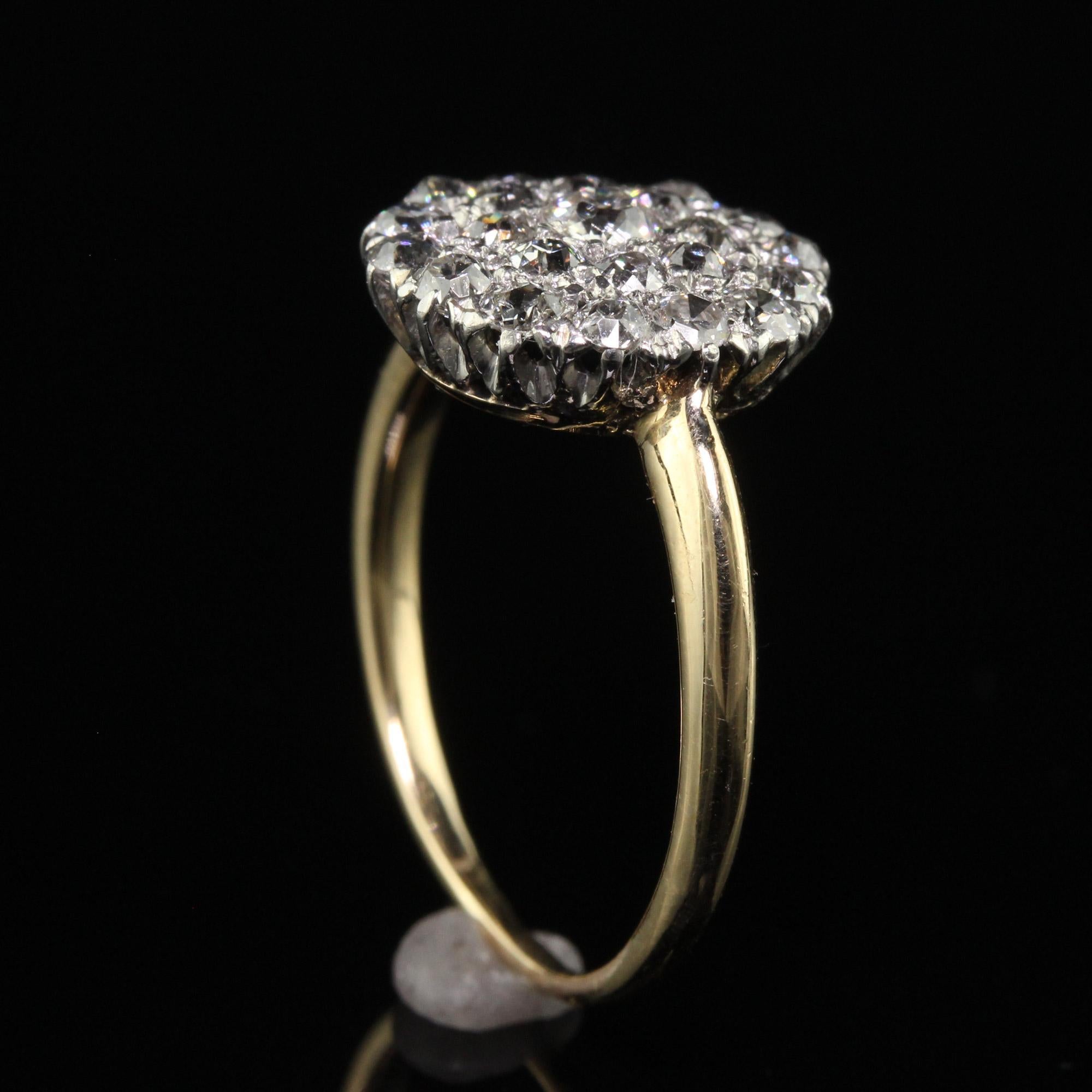 Antique Art Deco 14K Yellow Gold Platinum Old Mine Cut Diamond Cluster Ring For Sale 3