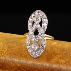 Antique Art Deco 14K Yellow Gold Platinum Old Mine Cut Diamond Shield Ring