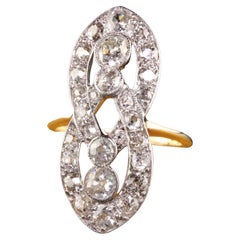 Antique Art Deco 14K Yellow Gold Platinum Old Mine Cut Diamond Shield Ring