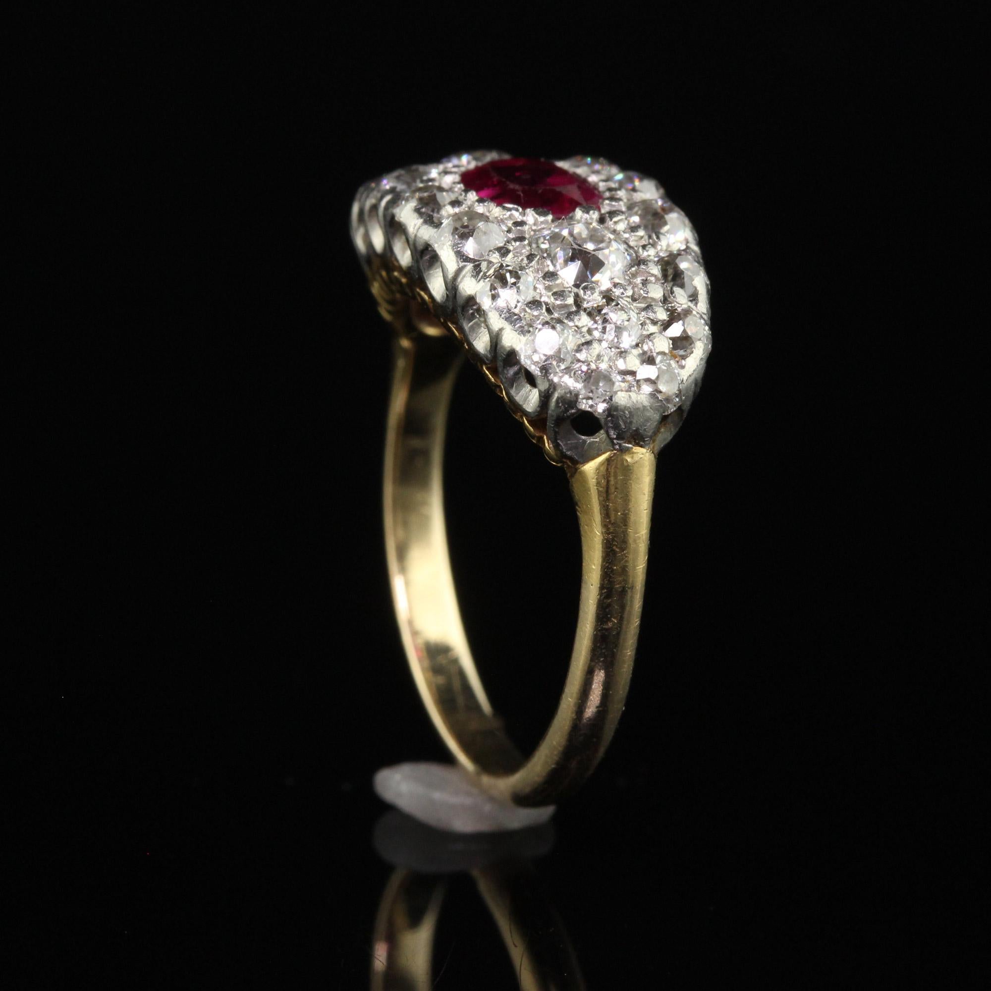 Antique Art Deco 14k Yellow Gold Platinum Old Mine Diamond Burma Ruby Ring For Sale 1