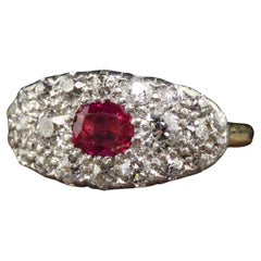 Antique Art Deco 14k Yellow Gold Platinum Old Mine Diamond Burma Ruby Ring