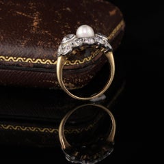 Antique Art Deco 14 Karat Yellow Gold Platinum Three-Stone Pearl Diamond Ring