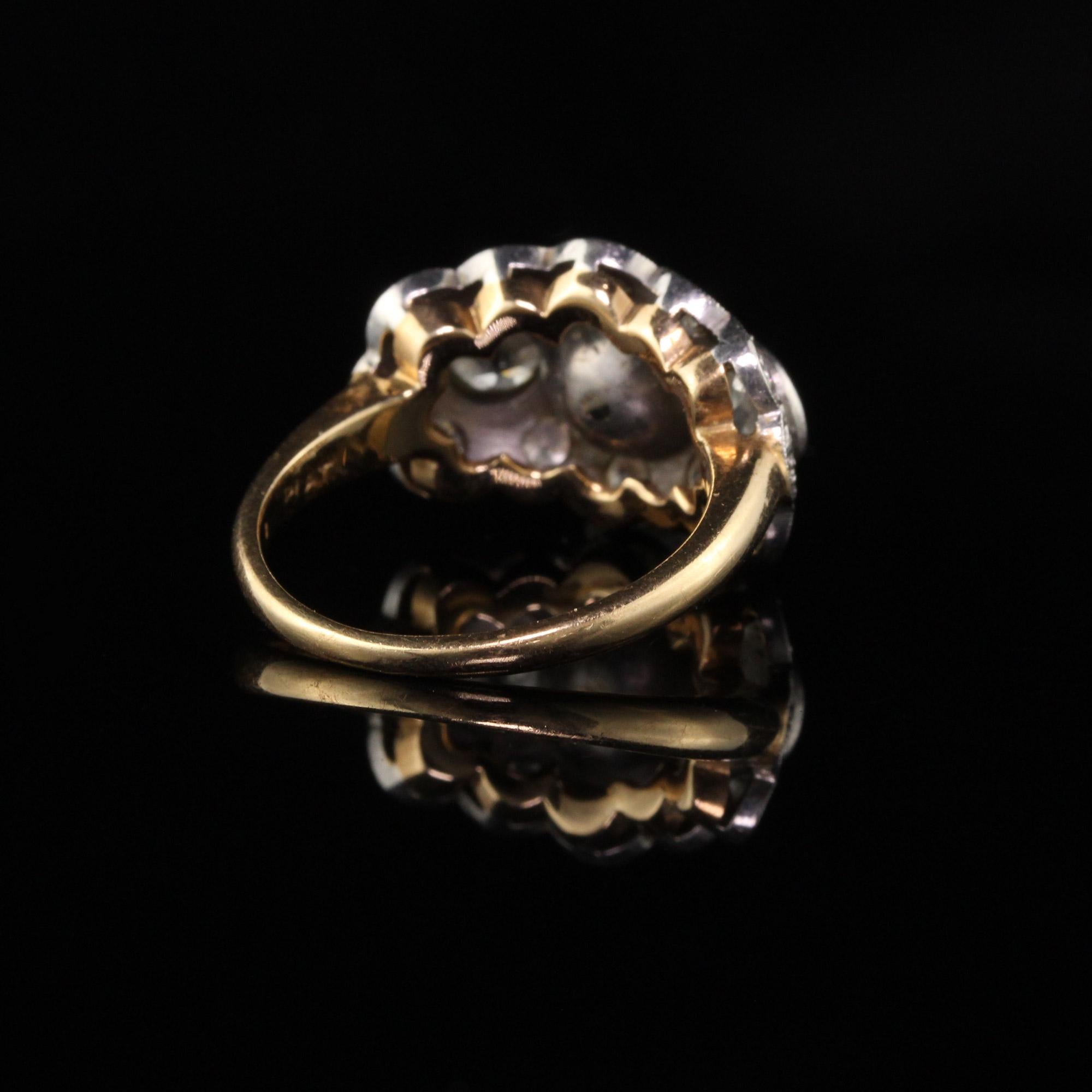 Antiker Art Deco 14 Karat Gelbgold Platin Drei-Stein-Perle Diamantring (Alteuropäischer Brillantschliff)