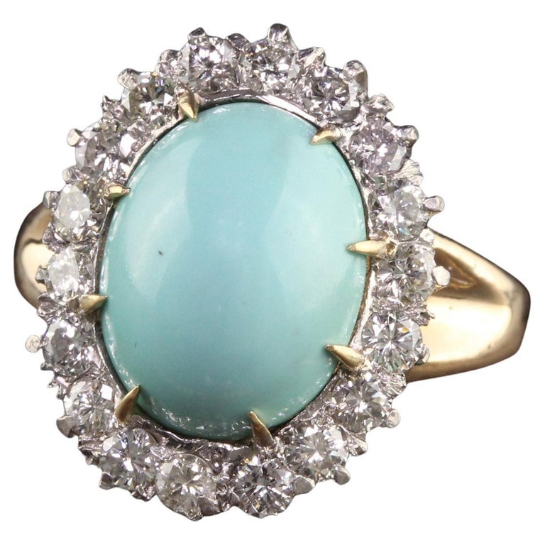 Antique Art Deco 14K Yellow Gold Platinum Top Turquoise and Diamond ...