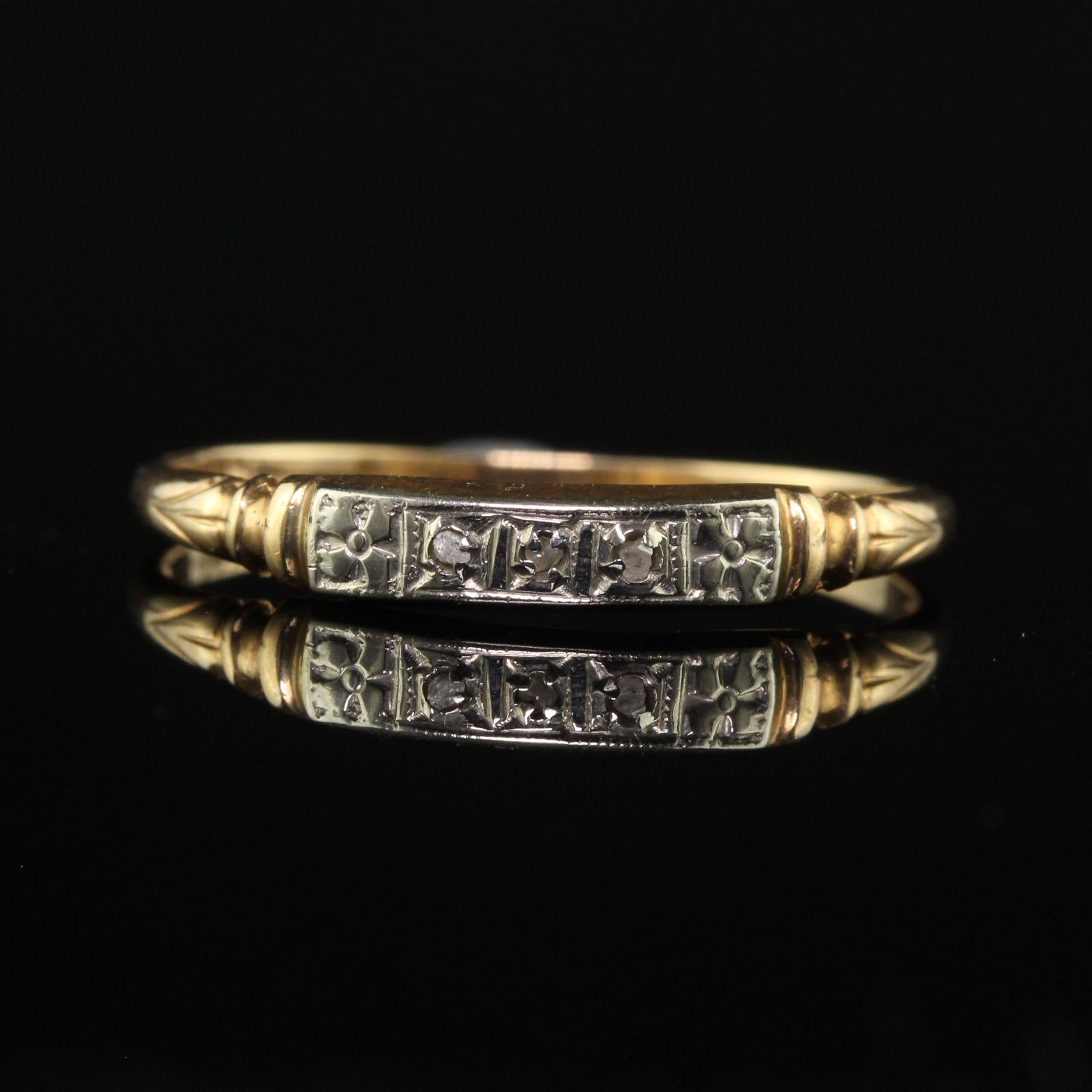 Antique Art Deco 14K Yellow Gold Rose Cut Diamond Wedding Band - Size 6 1/4 In Good Condition In Great Neck, NY