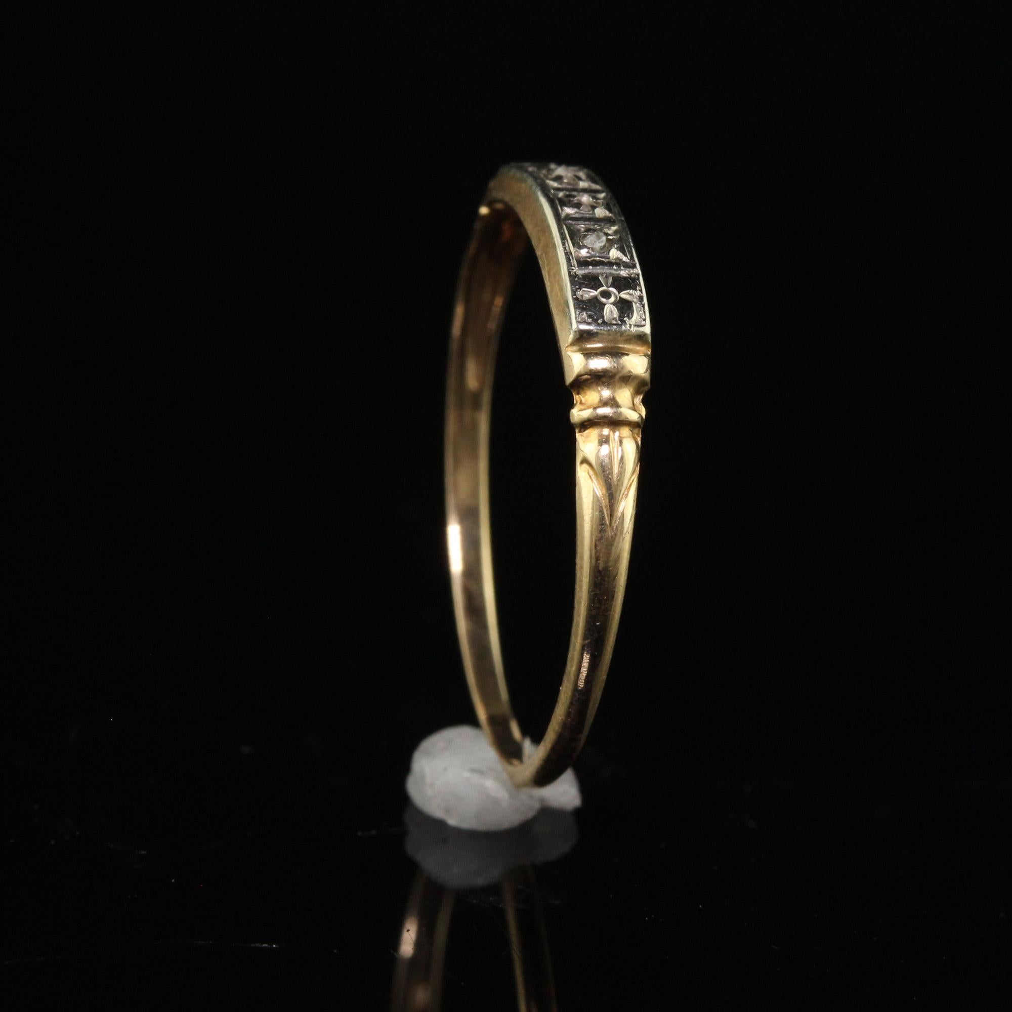 Antique Art Deco 14K Yellow Gold Rose Cut Diamond Wedding Band - Size 6 1/4 For Sale 1