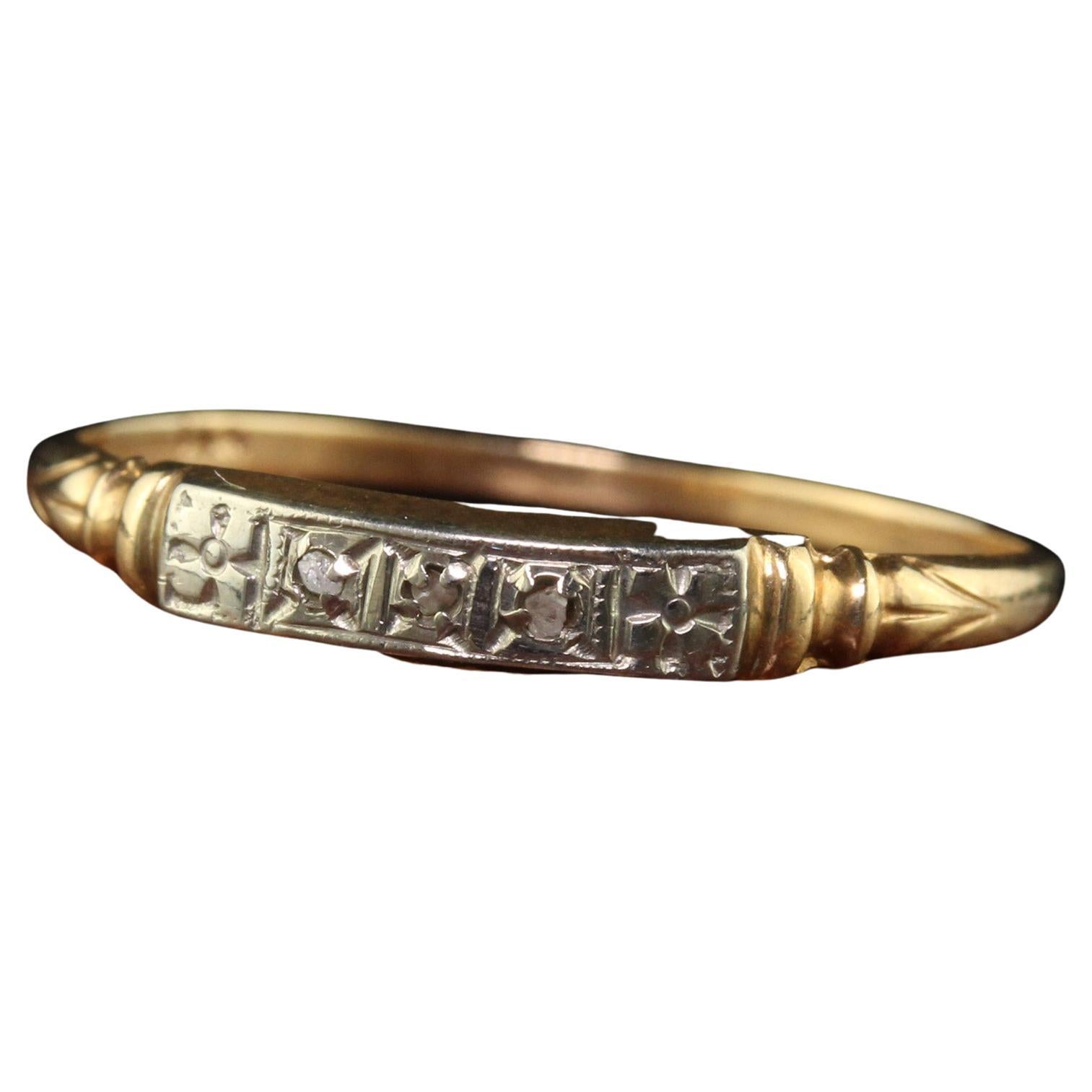 Antique Art Deco 14K Yellow Gold Rose Cut Diamond Wedding Band - Size 6 1/4