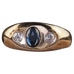 Antique Art Deco 14K Yellow Gold Sapphire and Diamond Three Stone Ring